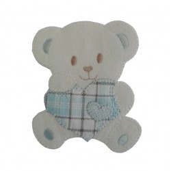 Iron-on Patch - Teddy Bear with Heart - Light Blue